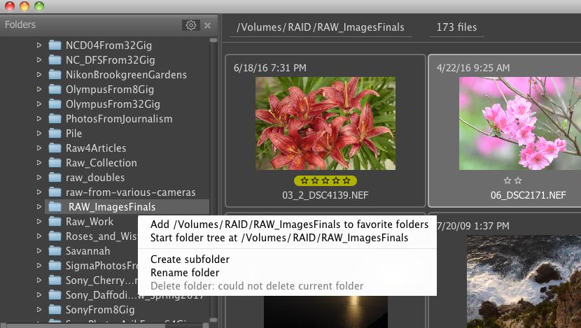 FastRawViewer 1.4 Create/add/rename subfolders Context Menu