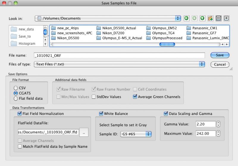 RawDigger Save Data with Flat Field Normalization